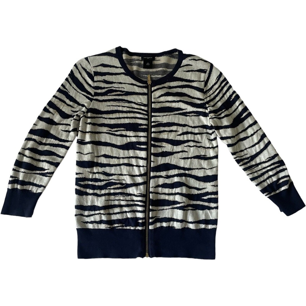 Ann Taylor Knit Jacket Women's Size XS Black & White Zebra Print Full Zip